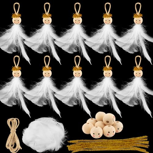 BOFUNX 10pcs Ciondoli Albero Natale Addobbi Angelo Natalizi Decorazioni Albero di Natale con Piuma Angelo Pendenti Fai da Te Decorazioni Natalizie Artigianato da Appendere