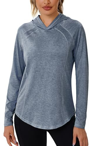 Terecey Maglietta Sportiva Donna a Maniche Lunghe UPF 50+ Maglia Sportiva con Cappuccio Magliette Palestra Traspirante Maglia Tecnica Leggera Maglie Running Yoga Fitness S-3XL