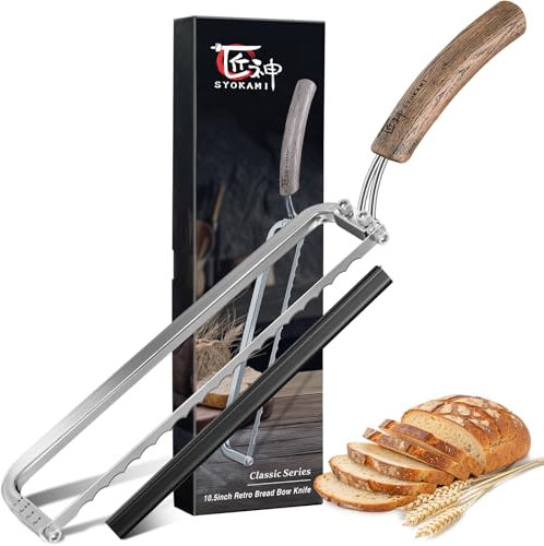SYOKAMI 2025 Upgrade Bread Knife for Homemade Bread, World's 1st Real Bow-Design Sourdough Bread Slicer, Razor-Sharp Cutter for Crusty Sourdough & Baguette, 4 Thickness Scale Marks, Ideal for Gift