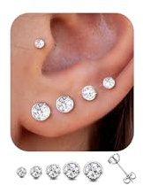 ADRAMATA 5 Paia Orecchini Argento 925 Donna Uomo Orecchini Punto Luce con Zirconi Brillanti Set Orecchino a Bottone Piccolo Piercing Orecchio Anallergici Orecchini Donna Argento/Or