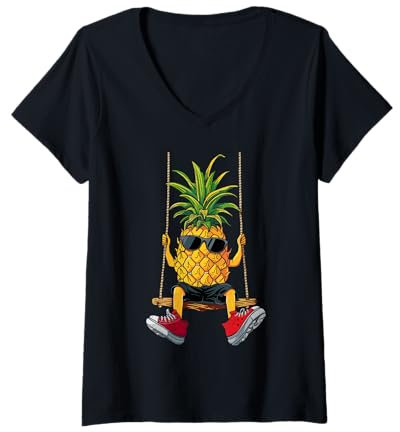Femme Drôle balançoire ananas échangiste ananas fruits d'été Lov T-Shirt avec Col en V