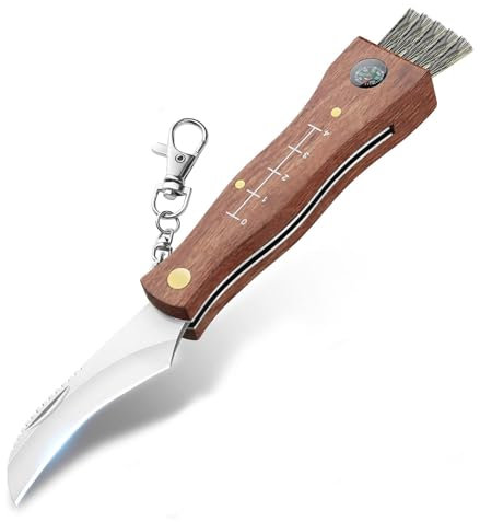 XHYASD Cuchillo para Setas con Cepillo, Portátil para Recolectores de Setas, Cuchillo Plegable de Acero Inoxidable para Exteriores