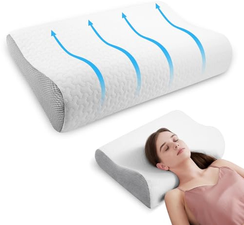 Strixorn - Cuscino in Memory Foam per il Collo, Guanciale Ortopedico per Dormire per Chi Dorme Sul Fianco e sulla Schiena, Contour Ergonomico, Rivestimento Rimovibile