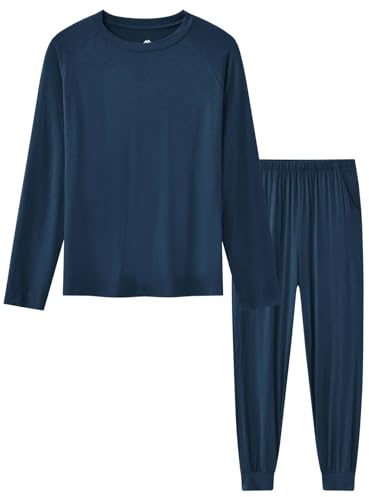 MoFiz Pijama Niños Suave Conjunto de Dos Piezas Camiseta y Pantalones con Bolsillos Infantil Ropa de Dormir Otoño Invierno Puro Azul M(140-152)