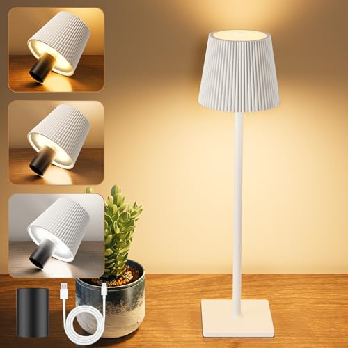 YICAIZI Lampada LED da Tavolo Senza Fili Lampade da Tavolo Batteria Ricaricabile con USB-C e Tappo per Bottiglia, Lampada Tavolo Dimmerabili Touch per Salotto, Ufficio, Camera da Letto, Bianco