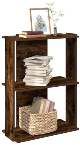 QZZCED Scaffale a 3 ripiani in legno di ingegneria in colore rovere fumé, 60 x 30 x 80 cm, scaffale di stoccaggio e organizzazione per libri, decorazione e elementi del