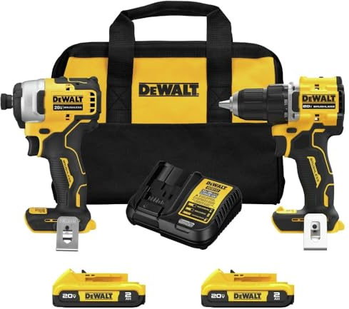 DEWALT DCK225D2R 20V MAX ATOMIC 1/2 in. Cordless Drill Driver and 1/4 in. Cordless Impact Driver Combo Kit (2 Ah) (Renewed)