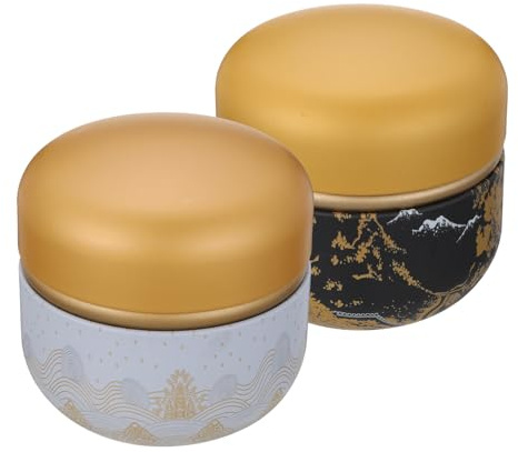 CORHAD 2 St Japanska Rundade Teburkar i Guld och Blått Bärbara och Lufttäta Metallförvaringsburkar för Te Kryddor och Kompakta och Hållbara Burkar för Hem och Tebutik