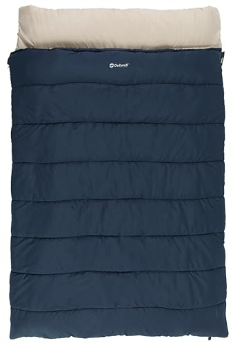 Outwell Contour Lux Double Sleeping Bag Deep Blue – 3 Season Reversible Double Sleeping Bag for Camping, Zip-Off Hood & Built-In Pillows, Opens as Duvet - For Camping, Campervan, Indoor & Outdoor