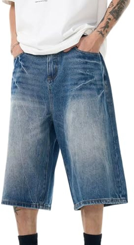 Oanviso Hombre Pantalones Cortos De Jeans Verano 3/4 Pantanlón Moda Baggy Y2K Denim Short Hip Hop Bermudas con Bolsillos Retro Shorts Elástico Streetwear