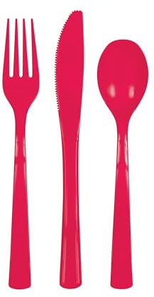 Ruby Red Solid Assorted Plastic Cutlery - Classy & Elegant Flatware Design - Perfect for Parties, Weddings & Events - 18ct