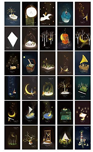 30pcs Vintage Luminous Postcard Glow in The Dark Moon Light Post Card Novelty Xmas Post Cards Gift (Moonlight)