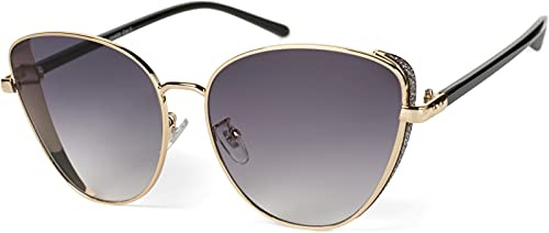 styleBREAKER Damen Cateye Sonnenbrille mit Glitzer Element, Metall Rahmen und Polycarbonat Gläser, Katzenaugen Form, Retro Look 09020104, Farbe:Gestell Gold/Glas Grau Verlauf