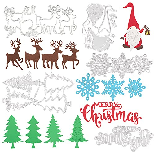 13 Set Fustelle Stencil Cutting Dies Natale con Albero, Alce, Babbo, Fiocco Neve, Merry Christmas per Scrapbooking Decorazione di Festa Fai da Te Creazione Goffratura
