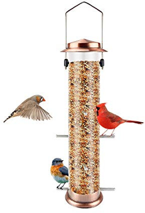 Urban Deco Niger Seed Bird Feeders for Finch Hanging Goldfinch Feeder Thistle Seed Feeder Metal Tube Feeders for Garden Outdoor Copper