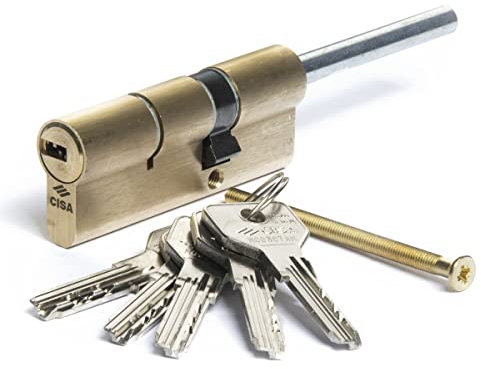 CISA 10E3079000000C5, Cilindro Europeo Asix, Ottone Smerigliato, 50/30 mm, Predisposizione per Pomolo con Gambo Accorciabile, 5 Chiavi