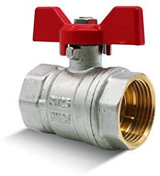 DOJA Barcelona | Valvula de Mariposa | Llave de Paso Agua 3/4 ” Rojo | PN-25 H -H | en Laton | Valvulas de Bola con Palanca Mariposa para Inodoro, Tubos de Laton Agua, Latiguillos de Fontanería