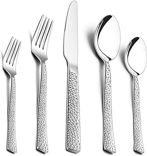 HaWare Set di posate in acciaio inox, 60 pezzi, con coltello, forchetta, cucchiaio, posate per 12 persone, impugnatura a martello, posate da tavola per casa, feste, hotel, ristorante, lucidate e