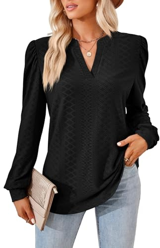 Heersan Chemisier élégant pour Femme - Col en V - Manches Longues - Volants Blouses - Décontracté - Tunique à Manches Longues - Top Femme Automne 2025