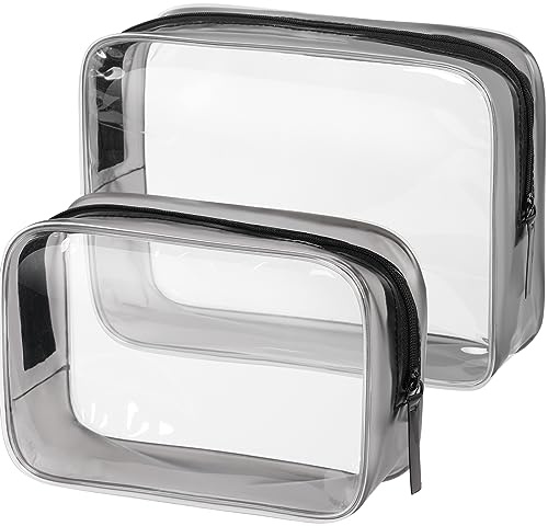 OSDUE Bolsa de Aseo Transparente, Bolsa de Cosméticos de PVC, 2 Bolsas de Avión Transparentes, Bolsa de Cosméticos, Bolsa de Aseo Portátil para Líquidos, para Viajes, Baño (Negro) (Grande + Pequeño)