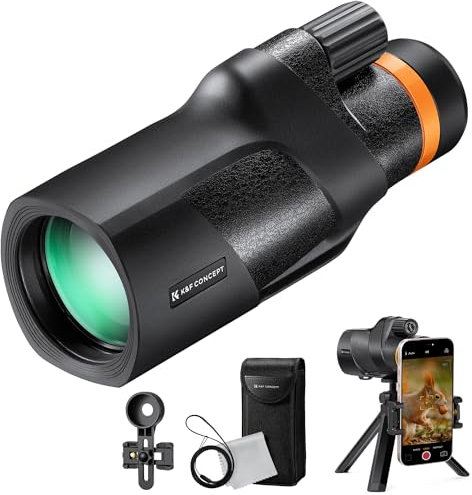 K&F Concept 12x50 HD Monokular Teleskop IP68 Wasserdicht Handy Fernrohr mit Arca-Schnittstelle mit Telefonclip und Stativ für Vogelbeobachtung, Jagen, Wandern, Konzert