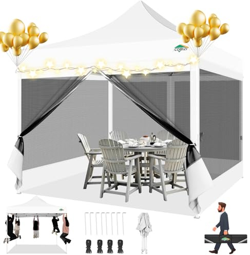 COBIZI Cenador Plegable 3 x 3, Resistente al Agua, Estable, para Fiestas, protección UV, con 4 Paredes Laterales de Malla, Blanco
