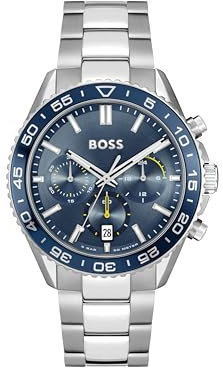 BOSS Chronograph Quarz Uhr für Herren Kollektion Runner mit Silbernes Edelstahlarmband - 1514143