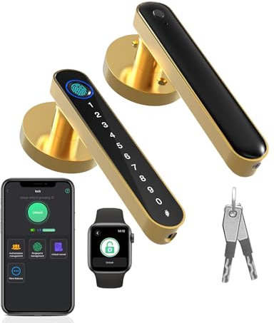 Manija de huella dactilar, cerradura de puerta inteligente, palancas de bloqueo de puerta de entrada sin llave eLinkSmart para dormitorio, puerta trasera, puerta delantera, Bluetooth, teléfono, iOS,