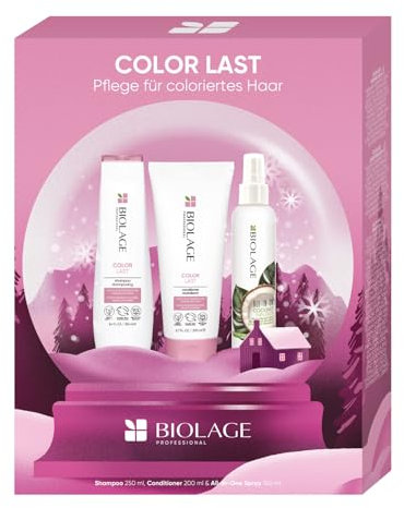 Biolage Pflegeset mit Shampoo, Conditioner und Leave In Spray für gefärbtes oder getöntes Haar, Für Erhalt und Glanz der Farbe, Mit Orchideen-Extrakt, Color Last Shampoo und Spülung, All-In-One Spray