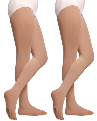 MANZI Collants de ballet convertibles pour filles - Collants de transition professionnels (petit enfant/grand enfant), Marron clair, 7-10 ans