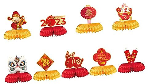 Warmhm 3 Set Decorazione Di Capodanno Felice Anno Centrotavola A Nido D'ape Decorazioni Per Feste A Nido D'ape Ornamenti A Nido D'ape Decorazioni Rosse Carta Rosso 9 Pezzi * 3