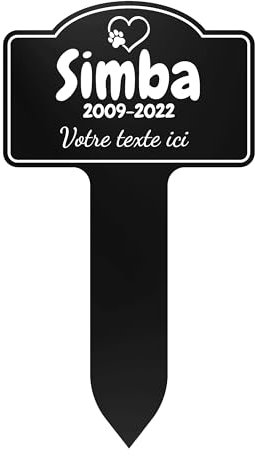 GRAVURE CONCEPT Plaque Funéraire pour Animaux - Stèle Commémorative Personnalisable PVC (Chien/Chat etc) - (Modèle 2 / Noir Texte Blanc)