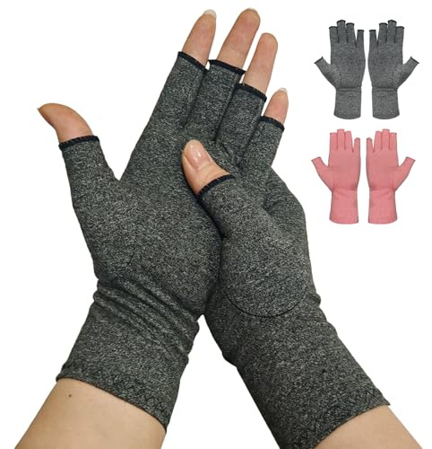Impoditiongs Guanti per Artrite, Guanti Comprimenti Uomo e Donna, Senza Dita e in Morbido Cotone，Reumatoide, Tendinite, che forniscono calore e compressione per favorire la guarigione(grigio scuro,L)