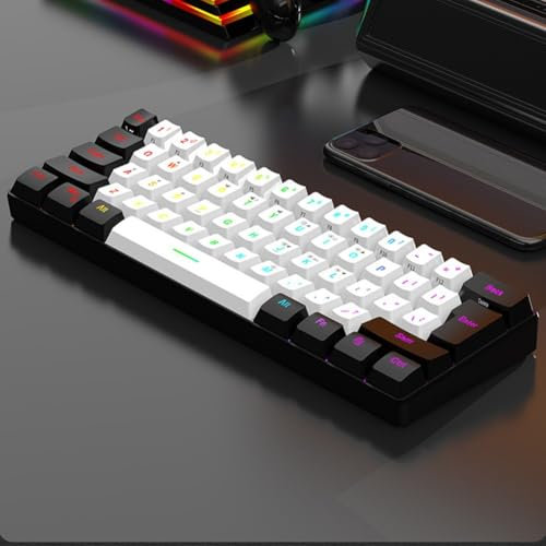 Tastiera da gioco cablata al 60%, con retroilluminazione RGB, portatile ed ergonomica, tastiera retroilluminata RGB per PC, per Mac, ufficio, gaming (bianco)