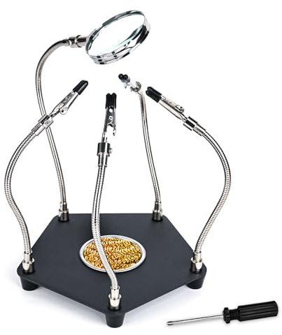 Third Hand Soldering Tool, Helping Hands Soldering Station, 4 Flexible Welding Alligator Clamps and Magnifying Glass, Soldering Clamp Tool with Sturdy Base for Welding Repair Hobby DIY