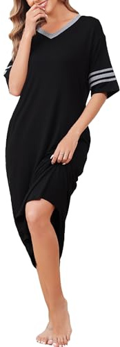 Vlazom Women's Long Nightshirt V Neck Nightdress Boyfriend Style Oversized Sleepshirt Loose Nighties with Pockets,Black,3XL