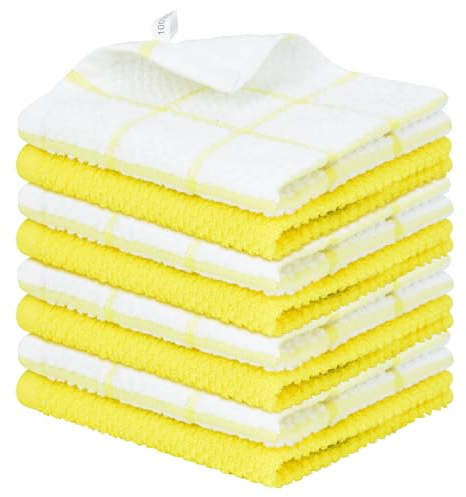 Nialnant Paquete de 8 paños de cocina para lavar platos, 100% algodón, trapo de limpieza reutilizable, paños de cocina de secado rápido para cocina, 12 x 12 pulgadas, color amarillo