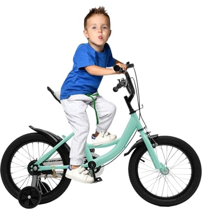 CUMELLIIR Vélo pour enfant de 16 pouces pour filles et garçons, hauteur réglable, avec roulettes de soutien à partir de 4 ans, vert