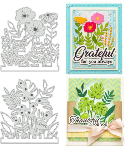 UNICRAFTALE 2 stycken vårblommor metall präglingsformar för korttillverkning tropiska blad skärformar blommor blad präglingsmallar för gör-det-själv fotoalbum korthantverk scrapbooking dekor