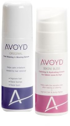 AVOYD Paquete de beneficios para mujer contra pelos encarnados, quemaduras de afeitado y espinillas de afeitar – para una piel suave después del afeitado en la zona íntima, axilas y piernas
