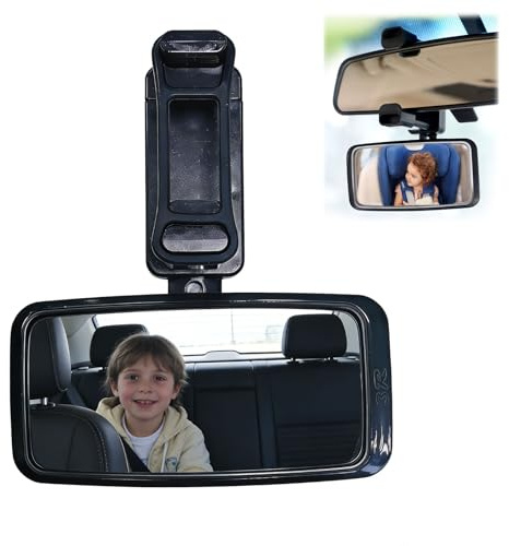 Rétroviseur Voiture Bébé Grand Angle, Miroir Sécurité Rotation 360° Facile à Installer, Surface Résistante en Verre Incassable, Pince Ajustable Universelle, Surveillance Enfant Siège Arrière, Antirefl
