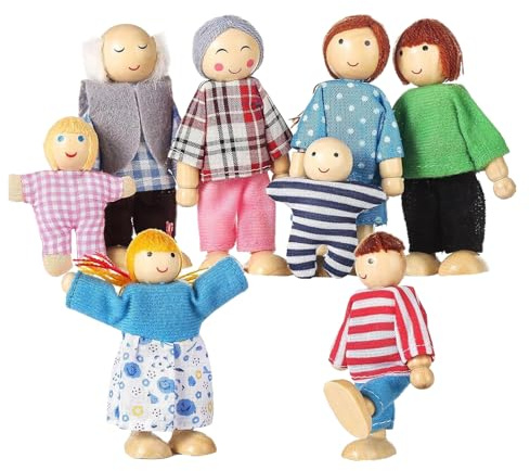 Generisk trädockor 8 personer familj dockfamilj böjdockor dockhus figurer set familjer dockor för barnrum vardagsrum rollspel – flickor hemma