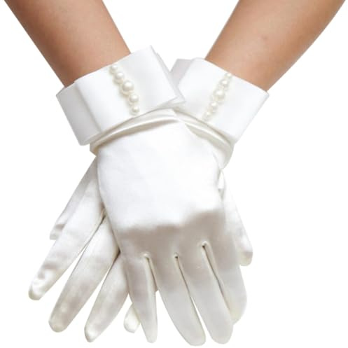 HEANUJJ Guantes de Novia Cortos de Raso Blanco para Boda y Fiesta, Accesorios Elegantes Diseño Delicado para Mujer