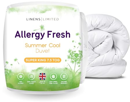 Linens Limited - Super King Duvet 7.5 Tog, Made in the UK, Allergy Fresh, Summer Cool Quilt, Soft and Comfy, Anti Allergy Hollowfibre, Machine Washable (White)