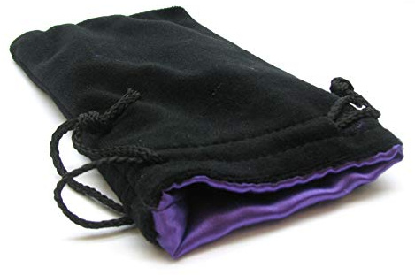 5X8 Black Velvet Dice Bag with Purple Satin Lining