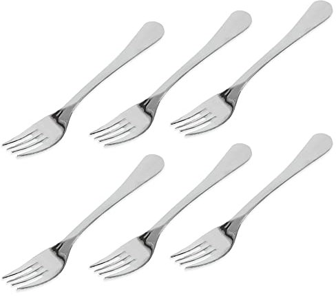Quttin - Set 6 Tenedores de Postre de Acero Inoxidable de 1,5 mm. Tenedor de 4 Puas. Pulido brillo espejo. Colección Classic