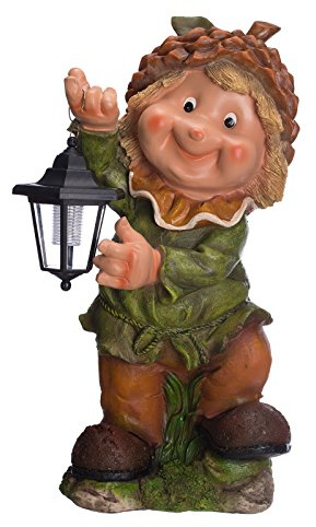 Sarah B Stor trädgårdstomte med sollampa, NF12168-4, enorm 53 cm hög, trädgårdsfigur, dekoration för barn tomte med LED sollampa, dekorationsfigur för inomhus- och utomhusbruk, polyharts