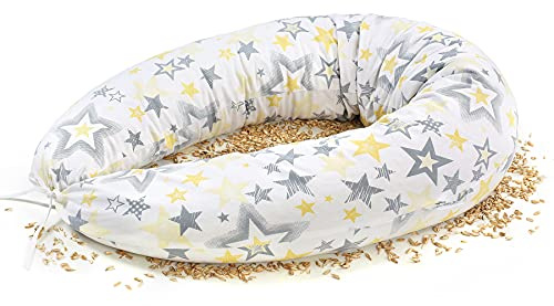 NATURECA Stillkissen Schwangerschaftskissen mit Bio Dinkelspelz - Lagerungskissen und nestchen Baby, Seitenschläferkissen bezug Baumwolle - Oeko-Tex, Pregnancy Pillow 170x30cm
