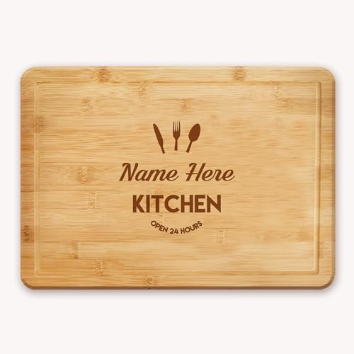 Personalised Chopping, Cheese, Cutting Board - Customise with Your Name of Kitchen, 35cm x 25cm x 2cm Rubberwood
