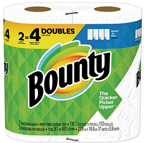 Bounty Select-A-Size Paper Towels, White, 2 Double Rolls = 4 Regular Rolls , 64 Count (Pack of 2)
